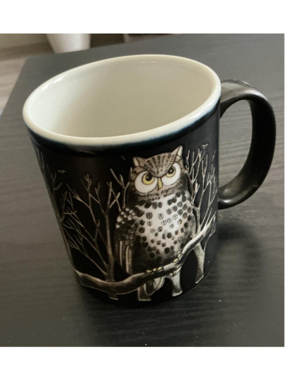Vintage Otagiri Hand Crafted Etched Owl Pottery Coffee Mug. Made in Japan